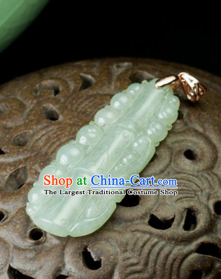Chinese Traditional Jewelry Accessories Carving Bamboo Jade Craft Handmade Jadeite Pendant
