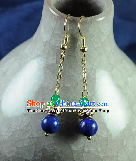Chinese Traditional Jewelry Accessories Ancient Hanfu Blue Bead Earrings for Women