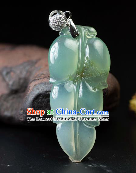 Chinese Traditional Jewelry Accessories Jade Carving Leaf Craft Handmade Jadeite Pendant