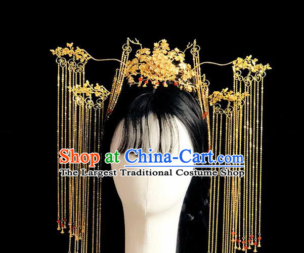 Chinese Classical Hair Accessories Traditional Ancient Hanfu Golden Phoenix Coronet Hairpins Complete Set for Women