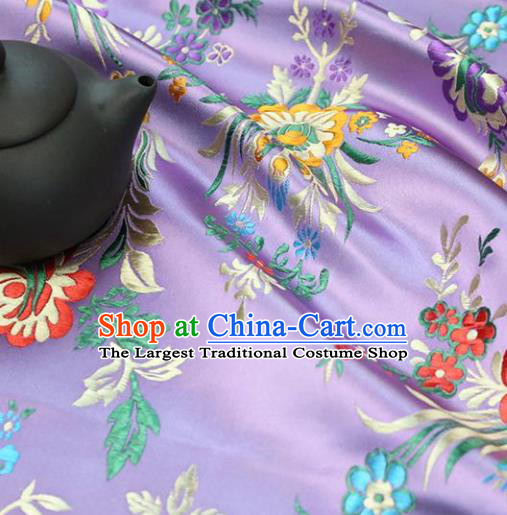 Asian Chinese Traditional Fabric Material Qipao Lilac Brocade Classical Begonia Pattern Design Satin Drapery