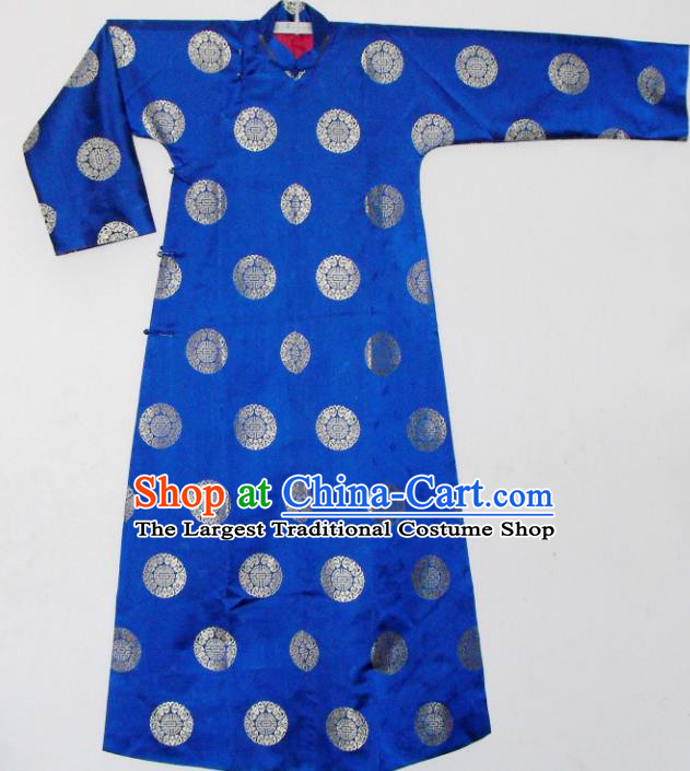 Chinese Traditional Qing Dynasty Prince Embroidered Costume Ancient Blue Mandarin Robe for Men