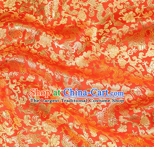 Chinese Traditional Red Brocade Tang Suit Silk Fabric Material Classical Dragons Pattern Design Satin Drapery