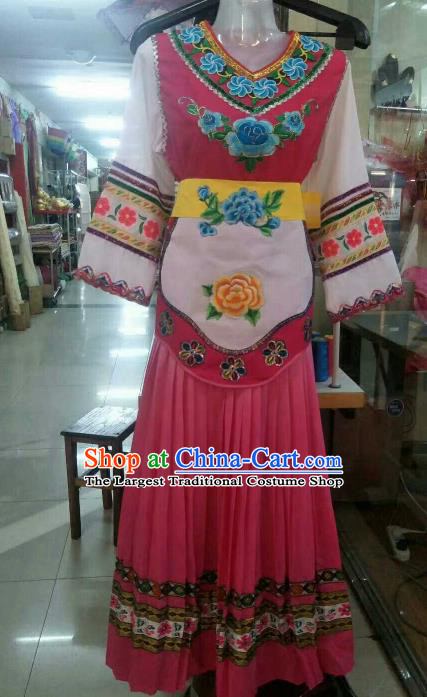 Chinese Traditional Ethnic Costumes Bai Minority Folk Dance Dress for Women