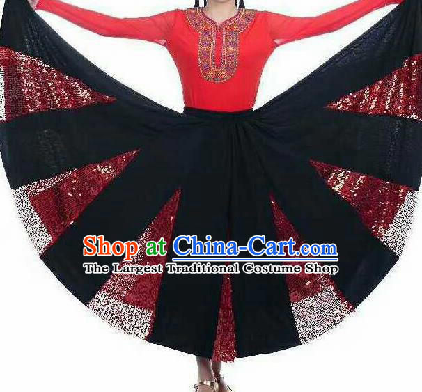 Chinese Traditional Xinjiang Uigurian Ethnic Costumes Uyghur Minority Folk Dance Red Dress for Women