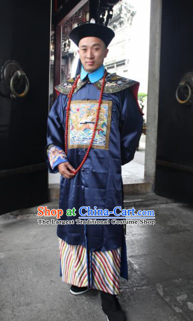 Chinese Traditional Ancient Qing Dynasty Royal Highness Embroidered Costume for Men