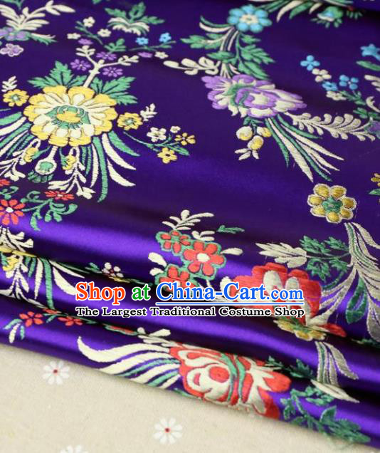 Asian Chinese Traditional Fabric Material Qipao Purple Brocade Classical Begonia Pattern Design Satin Drapery