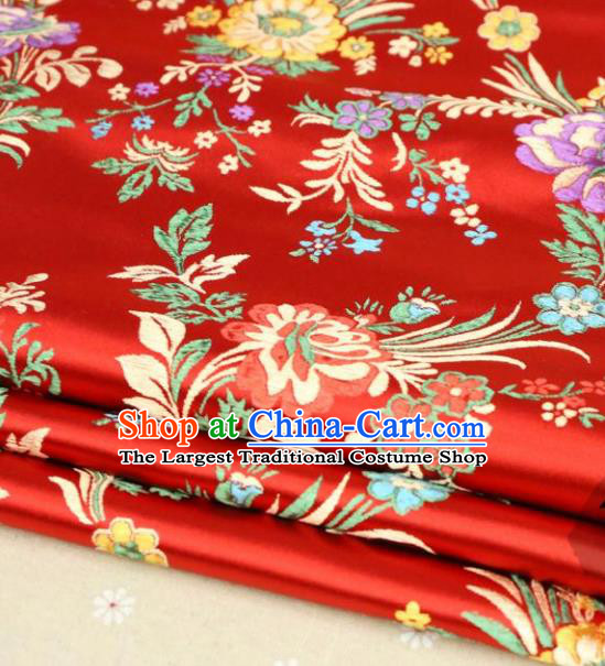 Asian Chinese Traditional Fabric Material Qipao Red Brocade Classical Begonia Pattern Design Satin Drapery