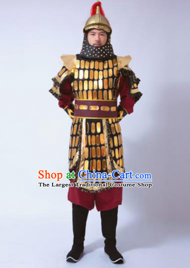 Traditional Chinese Ancient Qing Dynasty General Costumes Helmet and Body Armour for Men