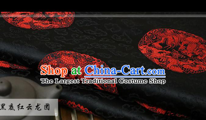 Black Brocade Chinese Traditional Silk Fabric Material Classical Dragon Pattern Design Satin Drapery