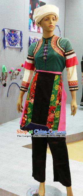 Chinese Traditional Bai Nationality Green Costumes Folk Dance Ethnic Dress for Women