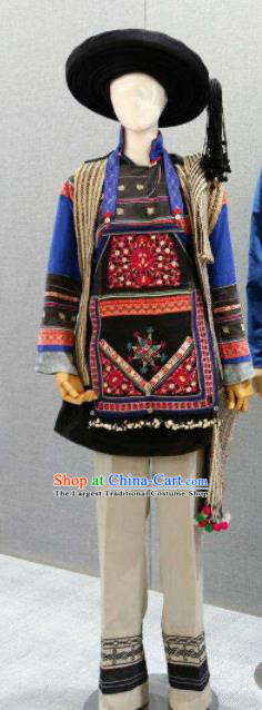 Chinese Traditional Bai Nationality Black Costumes Folk Dance Ethnic Dress for Women
