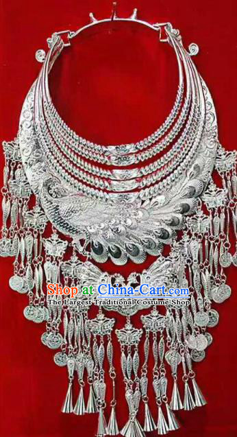 Traditional Chinese Miao Nationality Sliver Peacock Necklace Ethnic Wedding Jewelry Accessories for Women