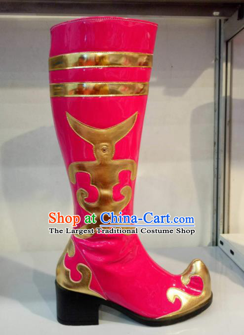 Chinese Traditional Mongol Nationality Dance Shoes Mongolian Folk Dance Ethnic Rosy Boots for Women