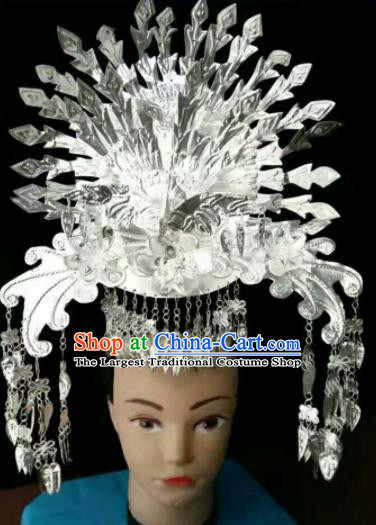Traditional Chinese Miao Nationality Sliver Phoenix Coronet Hmong Ethnic Hair Accessories for Women