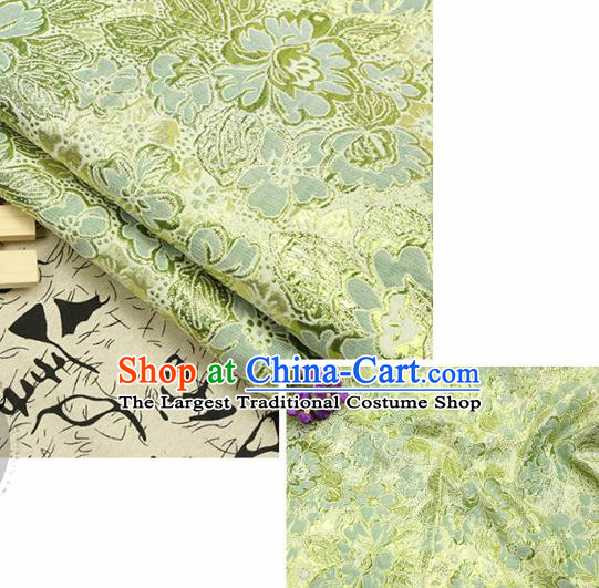 Chinese Traditional Light Green Brocade Classical Peony Flowers Pattern Design Silk Fabric Material Satin Drapery