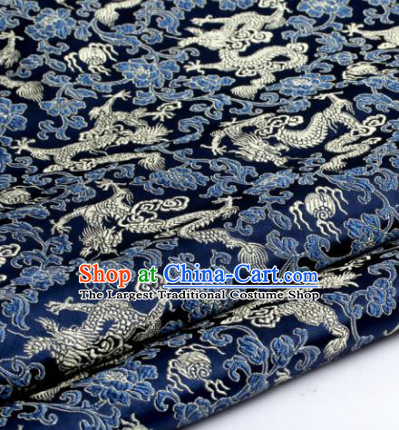 Chinese Traditional Tang Suit Navy Brocade Classical Pattern Dragons Design Silk Fabric Material Satin Drapery