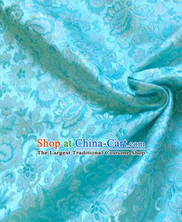 Chinese Traditional Tang Suit Light Blue Brocade Classical Pattern Dragons Design Silk Fabric Material Satin Drapery