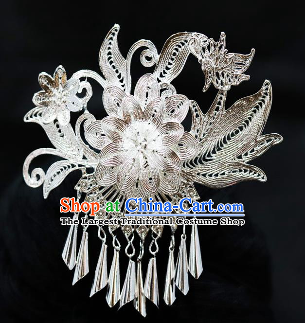 Chinese Traditional Miao Nationality Wedding Hair Accessories Sliver Hairpins for Women