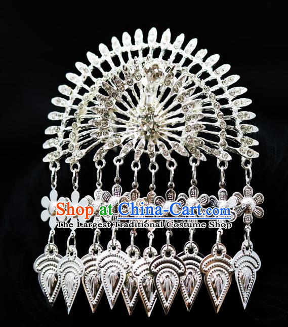 Chinese Traditional Miao Nationality Wedding Hair Accessories Sliver Peacock Hairpins for Women