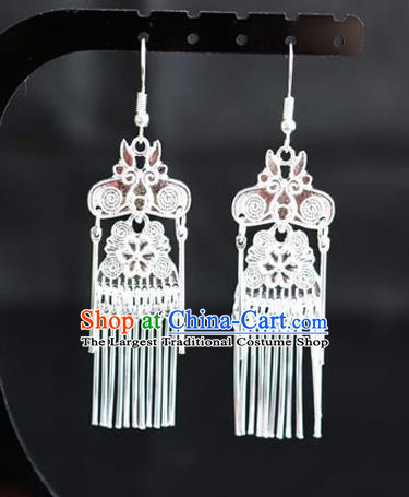 Chinese Traditional Miao Nationality Wedding Accessories Sliver Tassel Earrings for Women