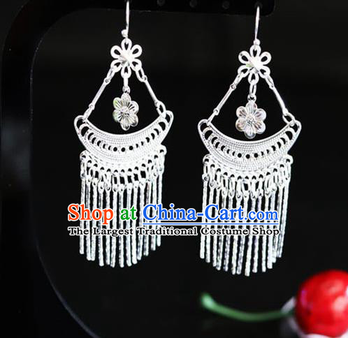 Chinese Traditional Miao Nationality Sliver Tassel Ear Accessories Wedding Earrings for Women