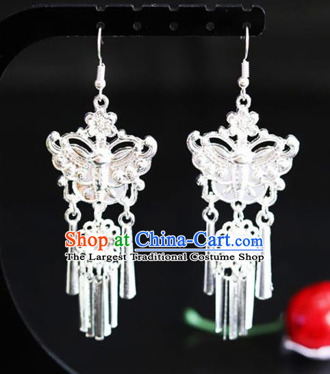 Chinese Traditional Miao Nationality Sliver Ear Accessories Wedding Butterfly Earrings for Women