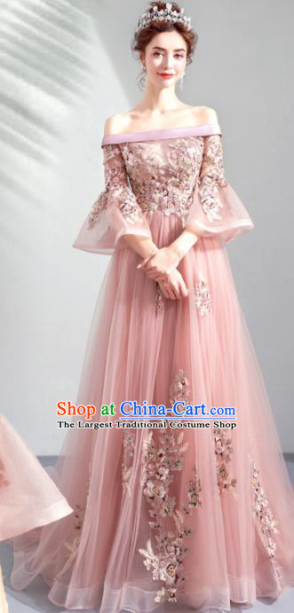 Top Grade Handmade Wedding Costumes Bride Pink Full Dress for Women