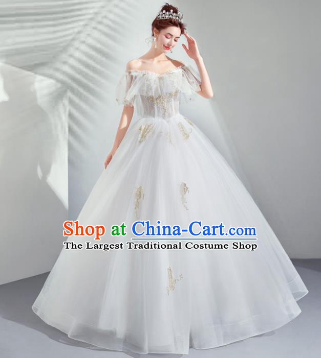 Top Grade Handmade Wedding Costumes Bride White Bubble Full Dress for Women