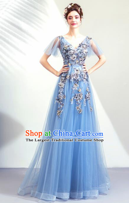 Top Grade Handmade Catwalks Costumes Compere Blue Full Dress for Women