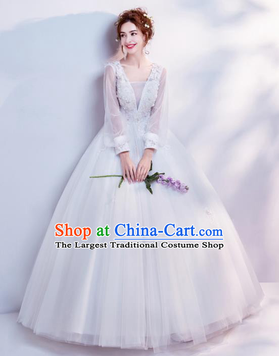Top Grade Handmade Wedding Costumes Wedding Gown Bride White Veil Full Dress for Women
