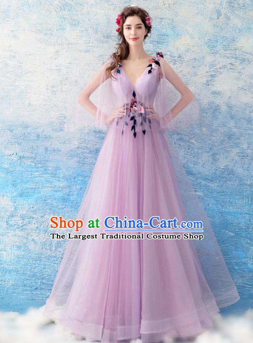 Top Grade Handmade Catwalks Costumes Compere Purple Veil Full Dress for Women