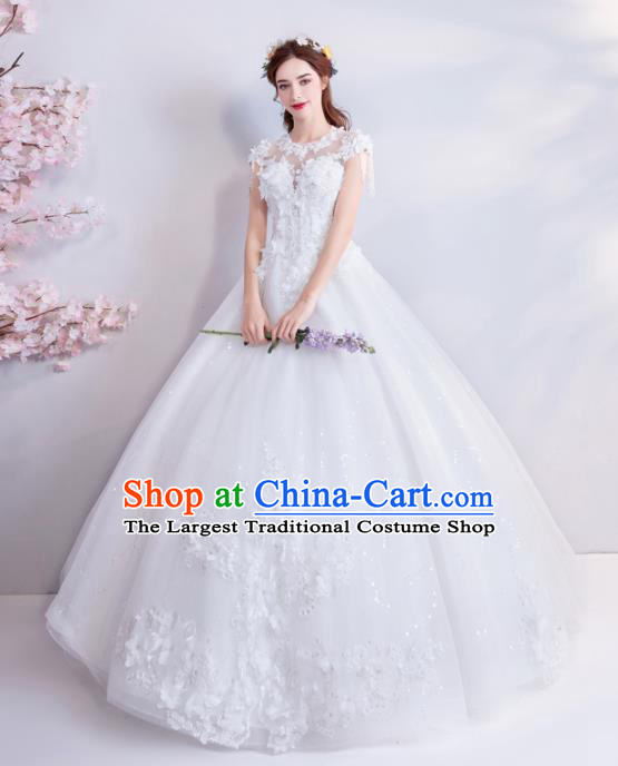 Top Grade Handmade Wedding Costumes Wedding Gown Bride White Lace Full Dress for Women
