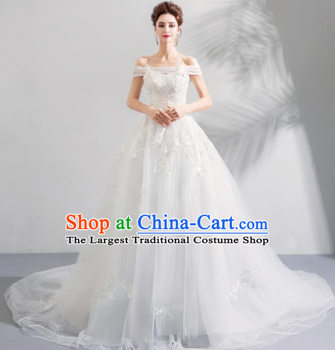 Top Grade Handmade Wedding Costumes Princess Wedding Gown Bride White Mullet Full Dress for Women