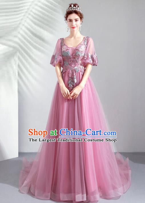 Top Grade Handmade Catwalks Costumes Compere Lilac Veil Full Dress for Women