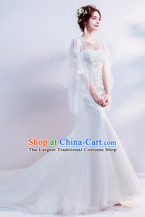 Top Grade Handmade Wedding Costumes Wedding Gown Bride White Veil Mullet Full Dress for Women