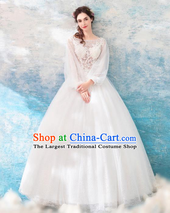 Top Grade Handmade Wedding Costumes Princess Wedding Gown Bride White Lace Full Dress for Women