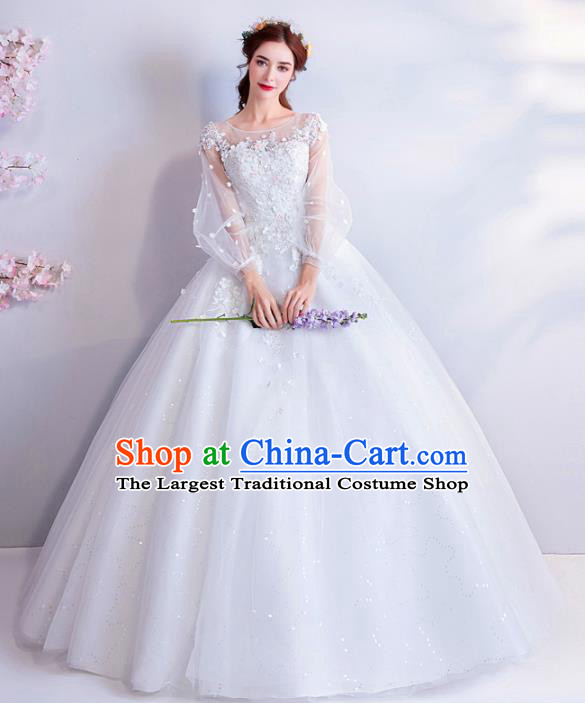 Top Grade Handmade Fancy White Veil Wedding Dress Princess Wedding Gown for Women