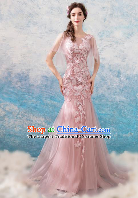 Top Grade Handmade Compere Costume Catwalks Pink Veil Mullet Formal Dress for Women