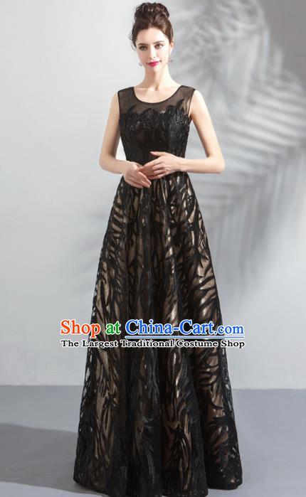 Top Grade Handmade Compere Costume Catwalks Black Formal Dress for Women