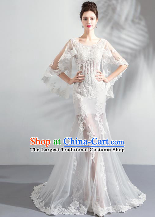 Top Grade Handmade Fancy White Lace Wedding Dress Princess Wedding Gown for Women