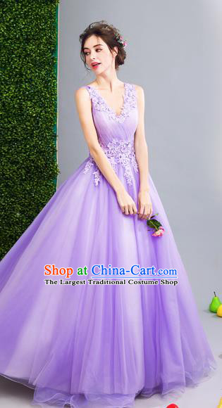 Top Grade Handmade Compere Costume Catwalks Purple Veil Formal Dress for Women