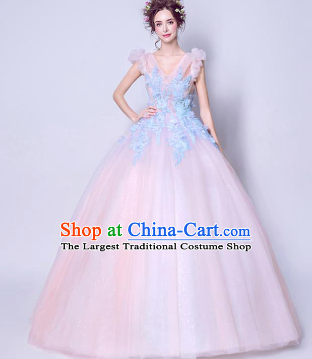 Top Grade Handmade Fancy Pink Wedding Dress Princess Wedding Gown for Women