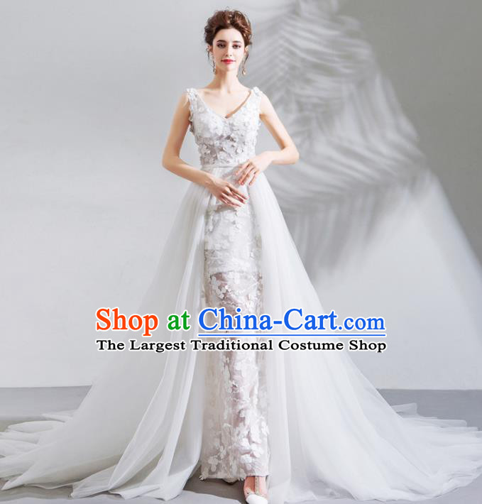 Top Grade Princess Fancy Mullet Wedding Dress Handmade White Lace Wedding Gown for Women