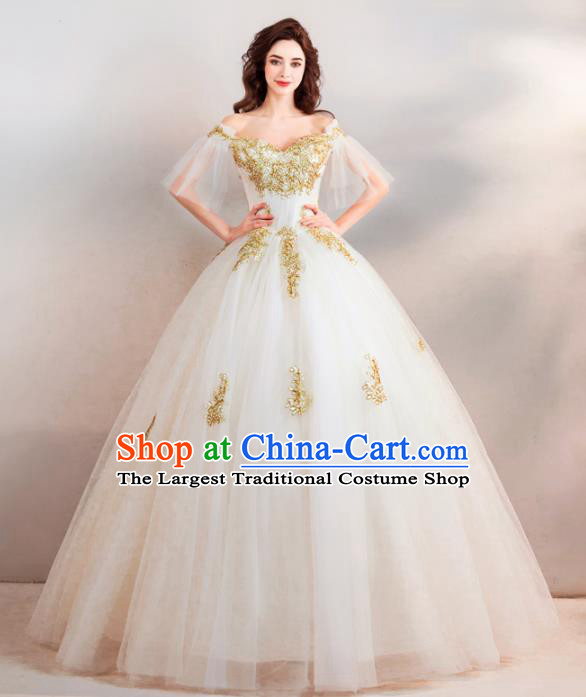 Handmade Top Grade Princess Wedding Dress Fancy Embroidered White Veil Wedding Gown for Women