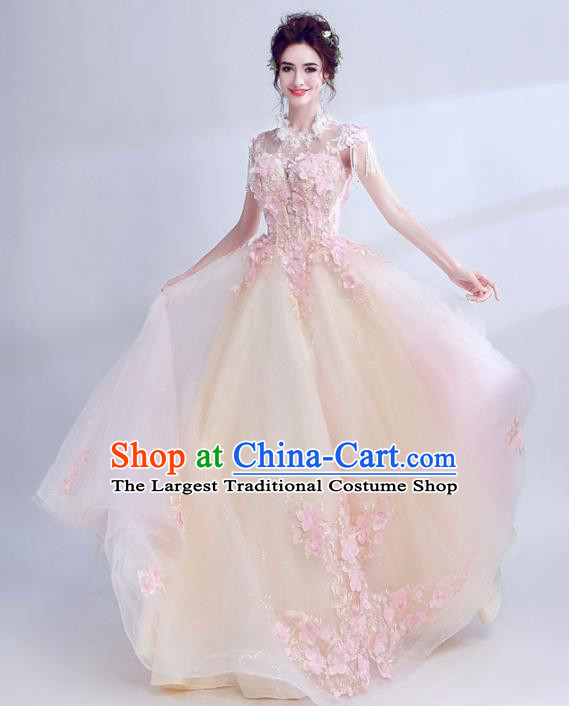 Handmade Top Grade Princess Champagne Wedding Dress Fancy Wedding Gown for Women