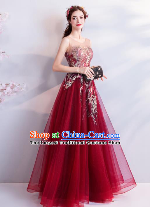 Top Grade Compere Formal Dress Handmade Catwalks Wine Red Veil Full Dress for Women