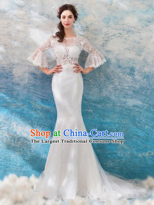 Top Grade Princess White Lace Wedding Dress Handmade Fancy Wedding Gown for Women