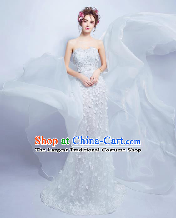 Top Grade Princess Strapless Wedding Dress Handmade Fancy Wedding Gown for Women