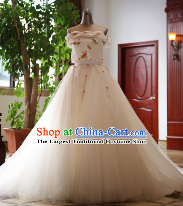 Handmade Princess Lace Flowers Wedding Dress Top Grade Fancy Wedding Gown for Women